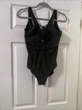 Classic Dark Green Lace-Up One-Piece Swimsuit with tummy control